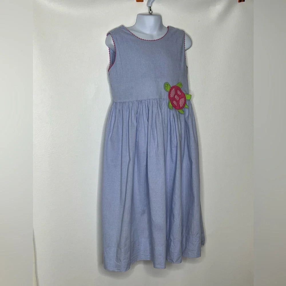 Monday’s Child girls blue turtle appliqué summer dress sz 6x